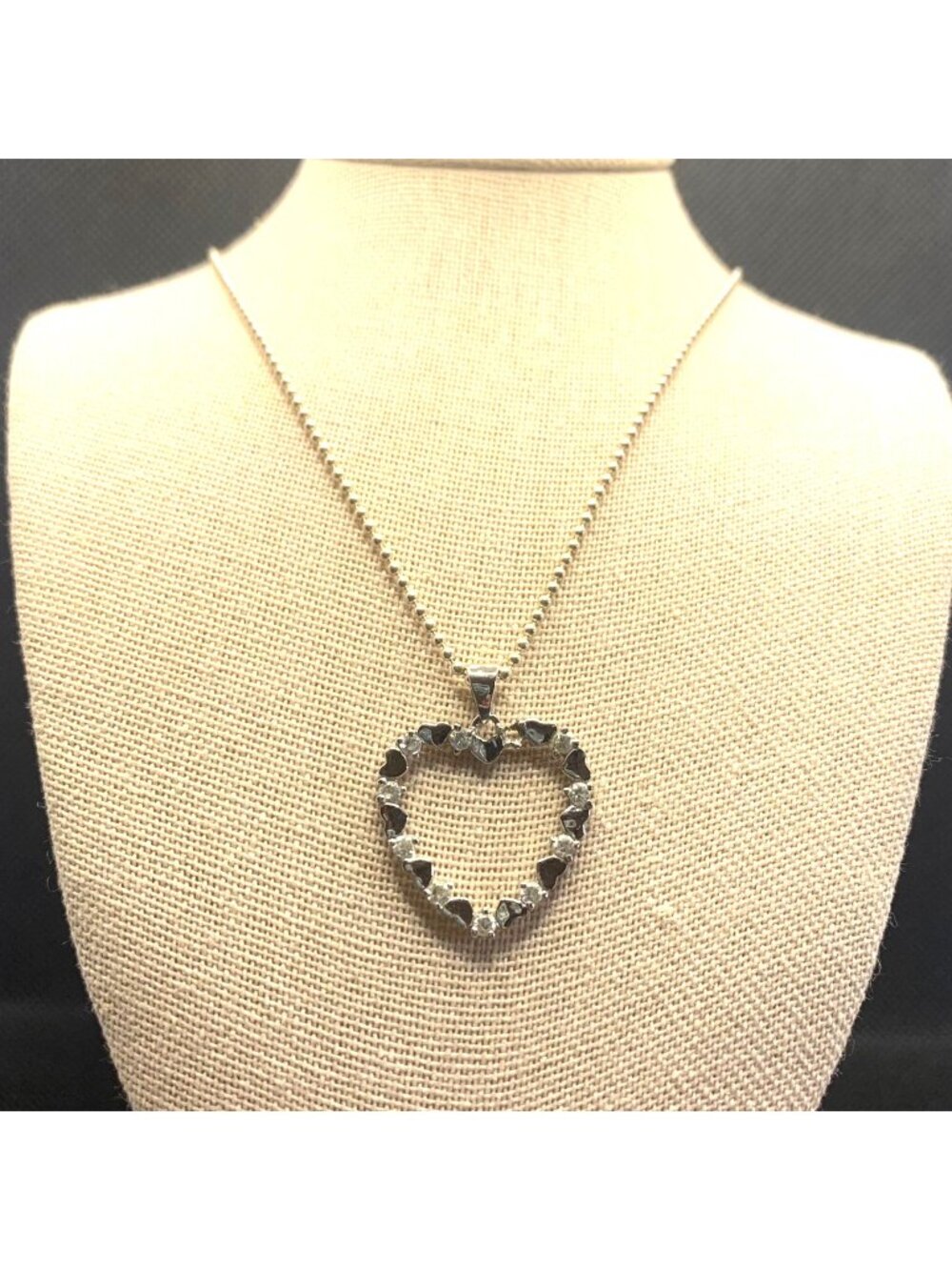 Heart Shape Cubic Zirconia & Sterling Silver 925 Pendant Necklace 16'' Length